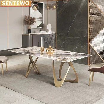 Италиански луксозен мраморна маса и комплект столове, Метални титановая черешката златна рамка кухненски мебели ресторант marbre