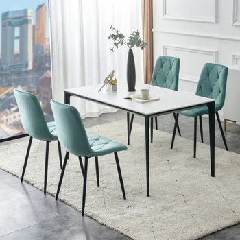 Модерна маса за хранене, стол, с възглавница на гърба, черен, с покрити крака, мек страничния стол за домашна кухня на ресторант, комплект от 4