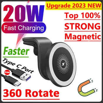 Бързото автомобилно магнитно безжично зарядно устройство с мощност 20 W, поставка за отдушник, притежателя на телефона за iPhone 14 13 12 Pro Max Mini Charging Station