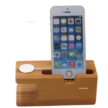 Зарядно устройство ще захранване на зарядно за Apple Watch, поставка за телефон, дървена стойка, държач зарядно за Apple Watch iWatch iPhone, бамбук