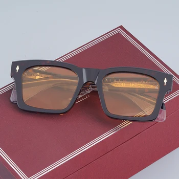 Jacques JMM KAINE Квадратни Слънчеви очила Класически Дизайн на марката Tortoise Мъжки слънчеви Очила Reteo Оригинални ацетатные очила с Uv400