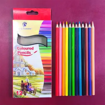 Фабрично комплект за рисуване върху Дърво, 12 Цветни Оловни Маслени Рисунки, Графити, Детски цветен молив, Канцеларски материали на едро