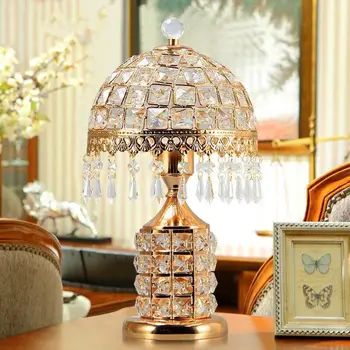 Луксозна светодиодна настолна лампа с кристали, led, мощни led осветление, лампа E27 за спални, настолни лампи за четене и сватба, най-добрите подаръци 40