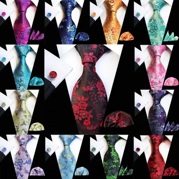 Мъжки пъстра вратовръзка с флорални принтом, Джобни квадратни копчета за Ръкавели, Набор от Носа Шалове за Парти BWTHZ0345