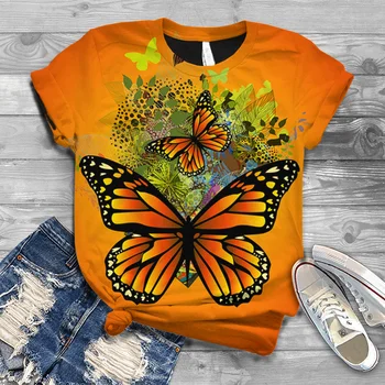 Женска тениска с изображение на Животно Пеперуди, Тениски с 3D Принтом, Дамски Модни Кавайная тениска, Лятна Реколта Потници, Тениски Y2k, Потници, Тениска за Момичета