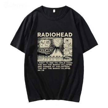 Хип-Хоп Градинска Ретро Тениска с Принтом Radiohead, Тениски за Мъже, Летни Ежедневни Ризи в стил Харадзюку от 100% Памук с Къс ръкав, Потници Y2K