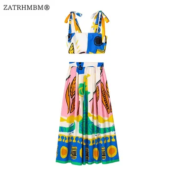 ZATRHMBM/ дамски летни нови модни върхове на бретелях с принтом, реколта скъсяване на дамски потници без ръкави, Mujer