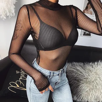 Секси прозрачно боди Weekeep с отворен гръб, прозрачни клубни тела за жени, черна тениска, лятна елегантна градинска облекло
