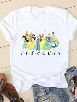 Тениска с изображение на Дисни, Мики Маус, женска тениска с къс ръкав и принтом принцеса, скъпа тенденция дрехи, ежедневни модни тениски с графичен дизайн