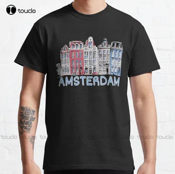 Класическа тениска Amsterdam Skyline с кръгло деколте, Риза за жени на поръчка, тениска с дигитален печат Унисекс за тийнейджъри, тениска с дигитален печат Xs-5Xl