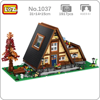 LOZ 1037 Архитектура, Триъгълен кабина, Дървена Къща, Вила, Парти в градината, 3D Мини блокове, тухли, Строителна играчка за деца, подарък без кутия