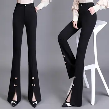 Мода 2023, новостите на пролетта, есенните дамски панталони-клеш в корейски стил, елегантни, ежедневни обикновена дълги панталони с висока талия, върхове D74