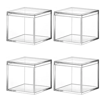 16 бр. прозрачна акрилна пластмаса квадратни кутии за бижута, мини кутия за съхранение с капак, мини-квадратен контейнер 120 мл