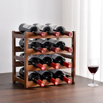 Ретро Wooden Wine Rack Притежателя На Кабинета Полк Обособени Поставки За Съхранение На Бара Съдове Домашната Кухня Съхранение На Продуктова Инструменти Вино Дисплей