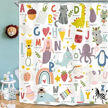 Детски душ завеси с азбука За декора на банята, образователен инструмент ABC, детски мультяшные животни, цветни щампи за момичета и момчета