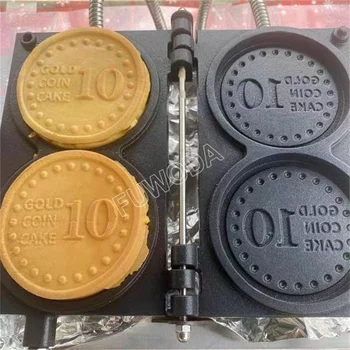 Електрическа Машина за печене на златни монети, вафельница, търговски кръгли форми за монети, вафельница за кръгли монети от 2 части