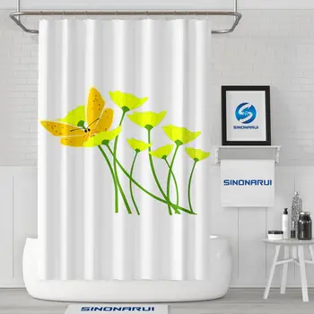 Sinonarui Жълто цвете дизайн Водоустойчив екологично чисти завеси за душ от полиэстеровой плат за декорация на баня