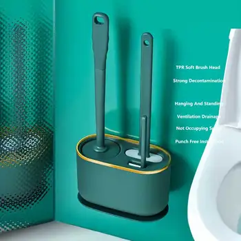 Четка за тоалетна силиконова без перфорация, стенни многофункционални инструменти за почистване 3в1 с група, аксесоари за тоалетна, определени в банята