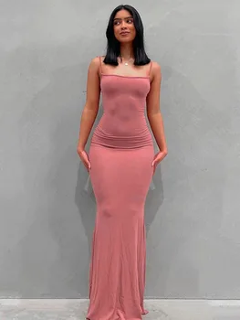 Сатен Комбинация без Ръкави с отворен гръб, на малка секси Рокля Макси 2023, пролетно дамско парти Y2K, лаконичная облегающая Елегантно облекло