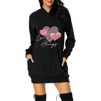 Рокля-hoody от сърце за Св. Валентин, градинска дрехи, съкратен топ, блузи, Блузи с анимационни принтом, негабаритная hoody с качулка за жени, графичен