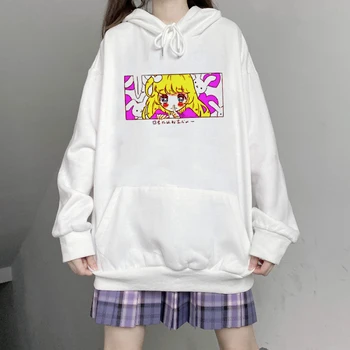 Hoody с принтом Сладък Kawaii Момиче, ежедневни свободни реколта качулки в стил харадзюку, дамски пуловер с приятен дизайн в японски стил за електронна момичета, hoody