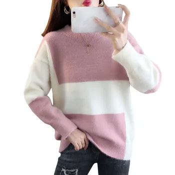 Новият корейски стил, без пуловер, поло, пуловери от сгъсти норковой вълна, женски зимен пуловер, трикотажная руното долна риза