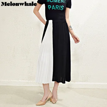 MelonWhale Miyake, плисирани поли в стил мозайка, дамски поли в контрастен цвят, с еластична талия, дамски лятна мода 2023, елегантни дрехи