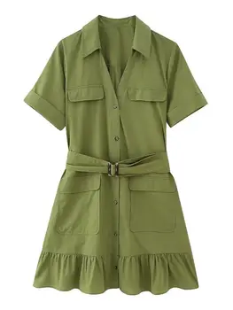 SLMD 2023, НОВИ летни дамски зелени пояси, реколта улични рокля с V-образно деколте
