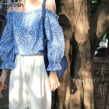 Дамска блуза с лодка деколте, елегантен модерен съкратен топ в корейски стил, ежедневни градинска дрехи, универсални летни етикети с дълъг ръкав Ulzzang Chic Ins