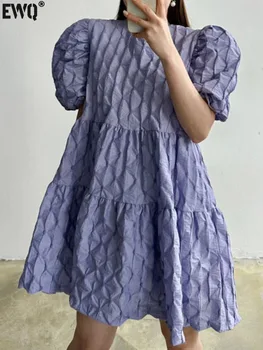 [EWQ] 3D Мини рокля с Мехурчета За Жени С Пищни Ръкави, Обикновена Свободни Ежедневни Къси Рокли 2023, Лятна Нова Мода, Tide Vestido 862