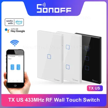 SONOFF TX US стенен интелигентен ключ 433 Mhz RF дистанционно управление Wi-Fi сензорен прекъсвач чрез приложение eWeLink Работи с Алекса Google Home