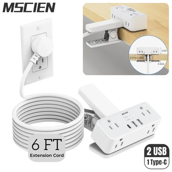 MSCIEN US Plug Дизайн на Десктоп Затягане на търговските Обекти на 6 ФУТА удължителен кабел Power Strip с 2 USB порта и 1 удлинителем за зареждане на Type-C