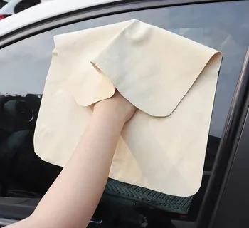 Замшевая кърпа за почистване на автомобили, естествена кожа, впитывающее быстросохнущее кърпа, без ивици и кърпичка