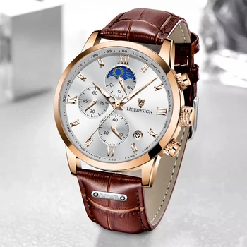 Мъжки часовник LIGE, луксозни кожени мъжки часовници, водоустойчиви спортни кварцов ръчен часовник с хронограф, мъжки часовник Relogio Masculino + кутия