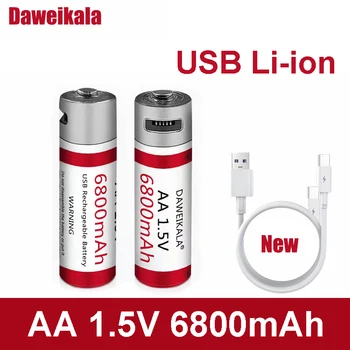 Акумулаторна батерия Daweikala AA 1,5 6800 mah литиева батерия тип АА голям капацитет, кабел за бързо зареждане и доставка на електрически играчки