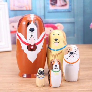 5 бр./компл. тип куче, липа, гнездене кукли ръчно изработени, руска matryoshka, подарък играчка