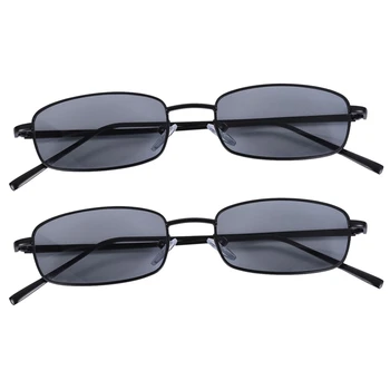 2X Vintage слънчеви очила женски мъжки правоъгълни очила малки ретро нюанси Слънчеви очила дамски S8004 Черна рамка сив