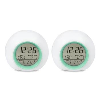 2X Детски будилник - дигитални часовници и часовници с осветление за събуждане с 7 смените цветове, горивото натискане на бутона и функция за повторение за спални