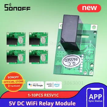 1-10 бр. SONOFF RE5V1C Wifi САМ Премина 5 dc Релеен модул Интелигентни Безжични Ключове С Плавно превключване/Самоблокирующимся приложение/Гласов дистанционно захранване/выключением
