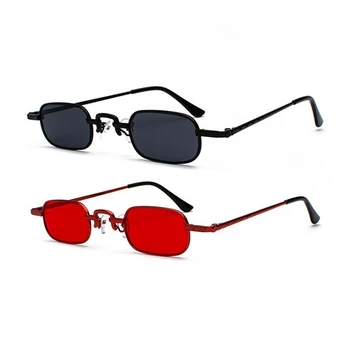2 елемента ретро пънк очила, прозрачни квадратни слънчеви очила, дамски ретро слънчеви очила, мъжки метални рамки - Червено и черно + черно и сиво
