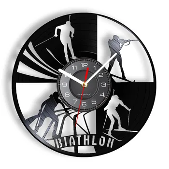 Биатлон Реколта винил и стенни часовници за стрелба с пушки по неравен терен Зимни спортове Лазерно рязане LP стенни часовници-Добрият подарък за спортисти