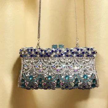 XIYUAN женски сребристо-сини кристални чанти, вечерни чанти с кристали, клатч, сватбена метална чанта за младоженци, клатчи, Чанти за жени
