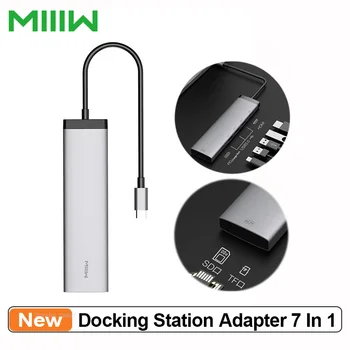 Адаптер докинг станция MIIIW Type-C Конвертор пристанища 7 В 1 с дисплей 4K, HDMI HD/100 W USB-C PD/3 USB 3.0/SD/TF Адаптер за карта с памет