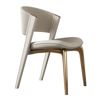 Италиански лесен луксозна маса за хранене, стол за дома, изключително лесен дизайнерски стол за хранене за водене на преговори от масивна дървесина и кожа от висок клас