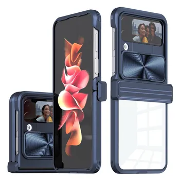 Пълзяща защита на обектива на камерата, силиконова рамка и прозрачен калъф за телефон Samsung Galaxy Z Flip 4 5G ZFlod4, луксозен устойчив на удари бронирана чанта за носене