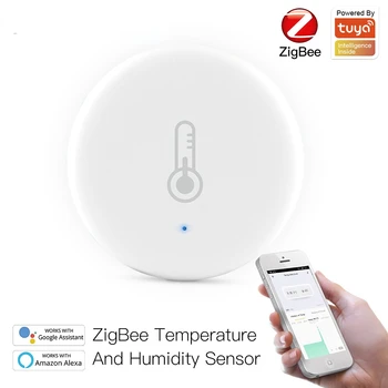 Интелигентен сензор за температура и влажност на Hristo Smart ZigBee, захранван с батерии и система за сигурност с приложение на Hristo Smart Life Алекса
