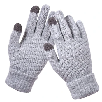 Crochet топли ръкавици за жени и мъже, зимни ръкавици със сензорен екран, топли възли ръкавици на руното лигавицата, ластични маншети, зимни ръкавици за текстови съобщения