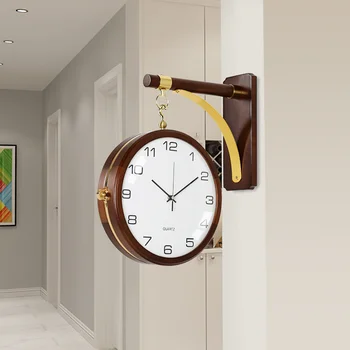 Horloge murale en bois Double face, horloge numérique silencieuse, Design moderne, ornements de salon