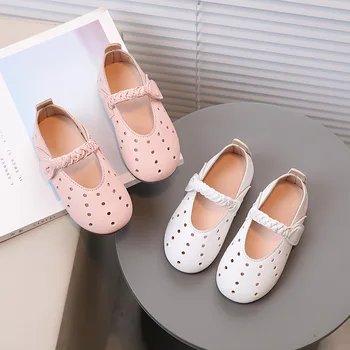 2023 Детски обувки от изкуствена кожа с изрези за момичета, детски модерни плетени детски обувки Mary Janes, сватбени лоферы принцеса, G04232