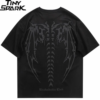Мъжки Замшевая Тениска Градинска Облекло Devil Wings Skeleton Графична Тениска Harajuku 2023 Тениска Унисекс, Ризи С Къс Ръкав, Хипстер